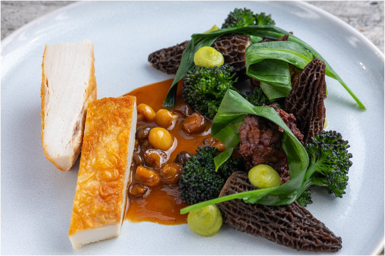 food photography rum fox chicken dish lancashire mushrooms green veg